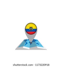 Round flag icon of ecuador isolated on map