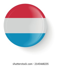 Round flag of Luxembourg. Pin button. Pin brooch icon, sticker. 3D vector style. Web button.
