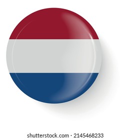 Bandera redonda de los Países Bajos. Botón de inserción. Icono de broche de alfiler, pegatina. Estilo vectorial 3D. botón Web.