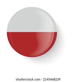 Round flag of Poland. Pin button. Pin brooch icon, sticker. 3D vector style. Web button.