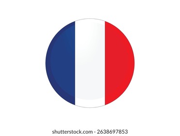 Round Flag Selection Button Badge Icon with France Flags Vector Image. Round Flag of France. Circle badge France flag button. National symbol of France. French patriotic sign tricolor flag.
