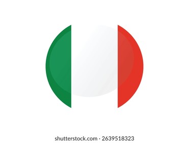 Round Flag Selection Button Badge Icon with Italy Flags Vector Image. Round Flag of Italy. Circle badge Italy flag button. National symbol of France. italian patriotic sign tricolor flag.