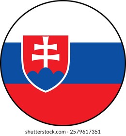 Round flag of Slovakia on transparent background. Vector icon with black outline around the flag