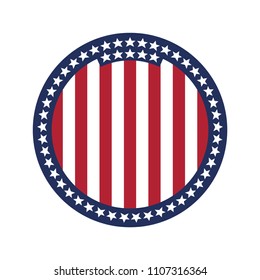 Round flag of United States of America on white background.