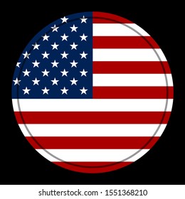 round flag of usa on black background