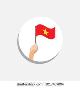 Round flag of Vietnam flag on white background. Flag in hand. Isolated Vector Illustration