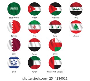 round flags of middle east countries as fabric vector design template