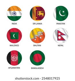 round flags of south asia countries as badges