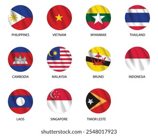 round flags of southeast asia  countries as badges