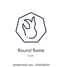 round flame icon from ultimate glyphicons outline collection. Thin line round flame icon isolated on white background.