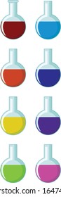 Round flask filled in with different color chemical illustration