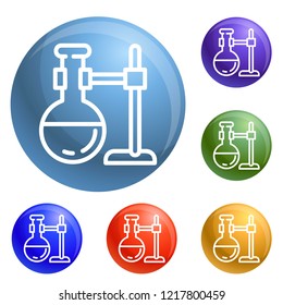 Round flask on stand icons set vector 6 color isolated on white background