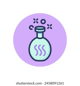 Round flask with reagent line icon. Liquid, glass, experiment outline sign. Chemistry and science concept. Vector illustration, symbol element for web design and apps
