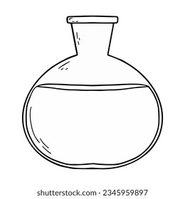 Round flask with witch potion, Magic potion, Doodle style, Test tube, taking tests in the laboratory