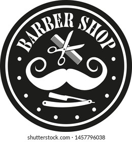 round flat black and white barber shop symbol vector illustration