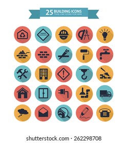 Round flat building icons for web. Vector illustration