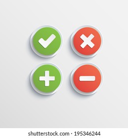 Round flat buttons of validation icons with shadow