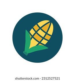 Round flat design corn icon. Vector.