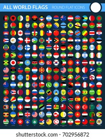 Round Flat Flag Icons on Black Background - All World Vector illustration