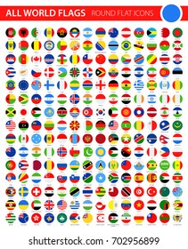 Round Flat Flag Icons on Black Background - All World Vector illustration