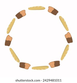 Round flat  frame made of black (brown) and white (wheat) breads, hand drawn.  White background.
