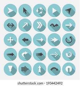 Round flat icons arrow, long shadows