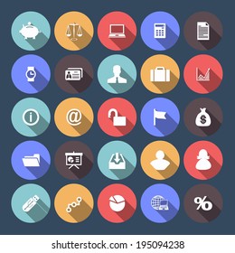 Round flat icons, long shadows set