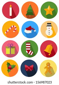 round flat icons set 3 christmas