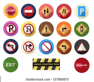 round flat icons set 4 traffic sign