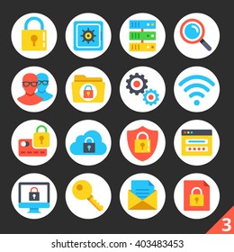 Round flat icons for web sites, mobile apps, web banners, infographics. High quality design illustrations. Internet security, network protection concepts. Modern vector icons set 3