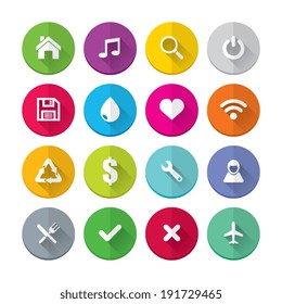 Round Flat Long Shadow Icons