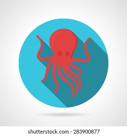 Round flat style colored vector icon for red octopus on gray background. Long shadow design