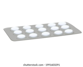 round flat white pills in packaging isolated on white background. advertising of medicines. first aid kit. treatment. vector flat.