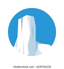 Round floating iceberg, drifting arctic glacier, block of frozen ocean water. Icy mountains with snow. Melting ice peak. Antarctic snowy landscape. South and North Pole. Vector illustration