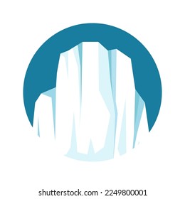 Round floating iceberg, drifting arctic glacier, block of frozen ocean water. Icy mountains with snow. Melting ice peak. Antarctic snowy landscape. South and North Pole. Vector illustration