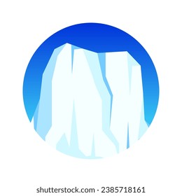 Round floating iceberg, drifting arctic glacier, block of frozen ocean water. Icy mountains with snow. Melting ice peak. Antarctic snowy landscape. South and North Pole. Vector illustration