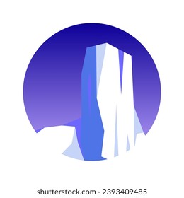 Round floating iceberg, drifting arctic glacier, block of frozen ocean water. Icy mountains with snow. Melting ice peak. Antarctic snowy landscape. South and North Pole. Vector illustration