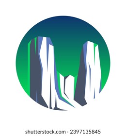 Round floating iceberg, drifting arctic glacier, block of frozen ocean water. Icy mountains with snow. Melting ice peak. Antarctic snowy landscape. South and North Pole. Vector illustration