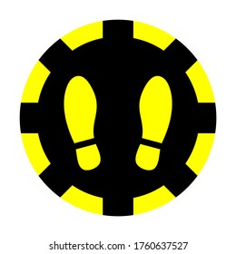 Icono de pegatina adhesiva de marca de piso redondo con huellas o huellas para línea de cola u otros fines que requieran distancia social. Imagen vectorial.