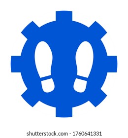 Round Floor Marking Adhesive Sticker Icon with Shoeprints or Footprints for Queue Line or Other Purposes Requiring Social Distancing. Vector Image.