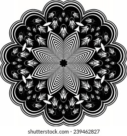 Round floral black background  - vector illustration.