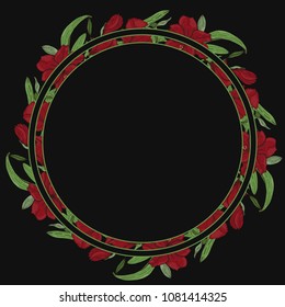 Round floral border frame. Can be used for decoration and design photo frame, menu, card, scrapbook, album. Vector Illustration.