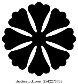 Round floral decor. Stylized flower. Folk style. Abstract geometrical mandala. Black silhouette on white background.