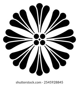 Round floral decor. Stylized flower. Folk style. Abstract geometrical mandala. Black and white silhouette.