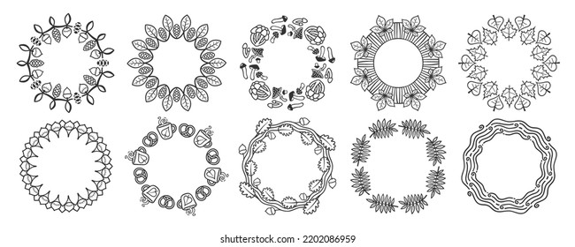 Round Floral Decorative Frames. Thanksgiving Collection. Set of the different plant elements for design.