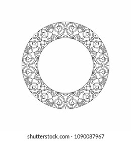 Round floral design, stained glass window template, vector