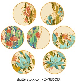 Round floral designs. Vector templates on white background