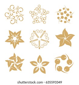 Round floral elements vector set on a white background