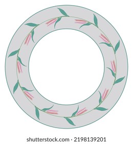 Round floral frame with blooming lily buds. Pink blossom on light background.