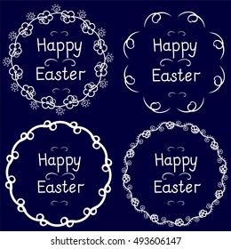 Round floral frame blue background.